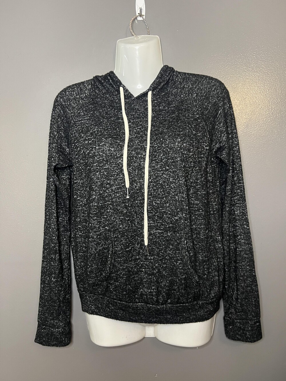 Ambiance Hoodie Sweatshirt Womens Small Gray Knit V Neck Lightweight Pullover